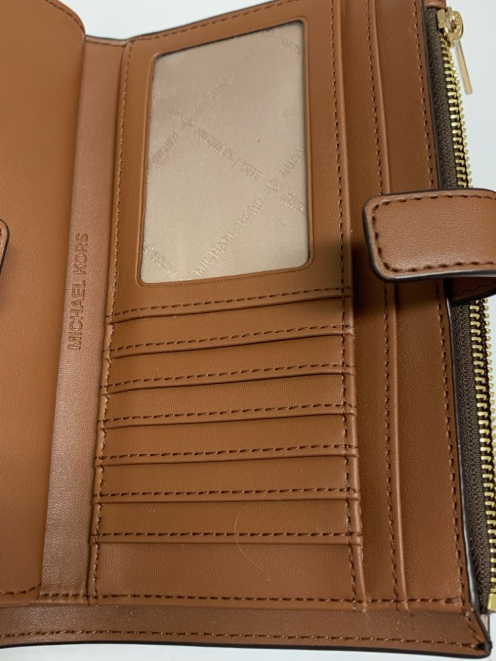 MICHAEL KORS Jet Set Double Zip Wristlet Wallet Brown Monogram Signature Print - Picture 9 of 16